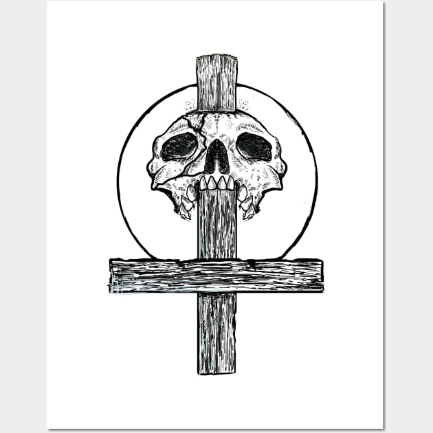 Skull and Reversed Cross Wall Art by DeathAnarchy